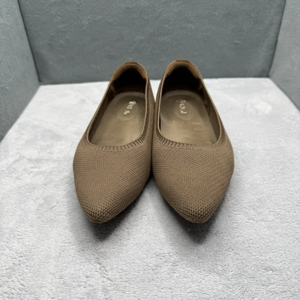 Vivaia Aria Pointed Toe Ballet Flats Brown Knit Water Resistant EU 37 US 7